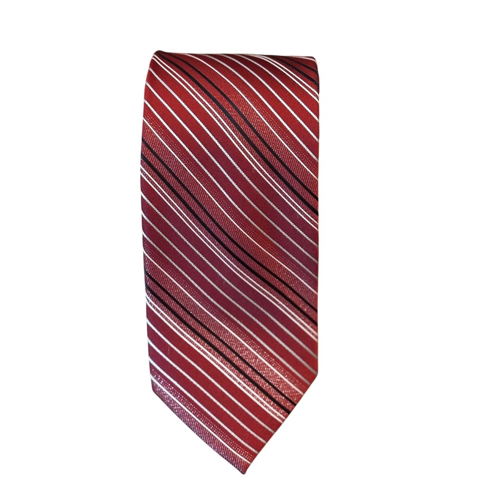 Stafford Signature Necktie Mens OS Red Black White Striped Silk Blend Excellent